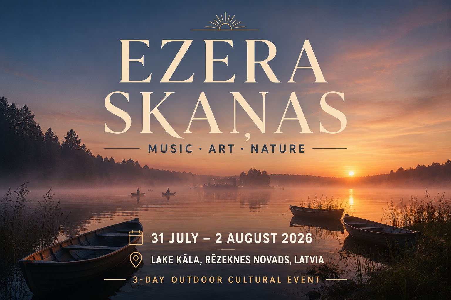 Ezera Skaņas 2026, a three-day outdoor cultural event in Latvia featuring music, sound art and nature.