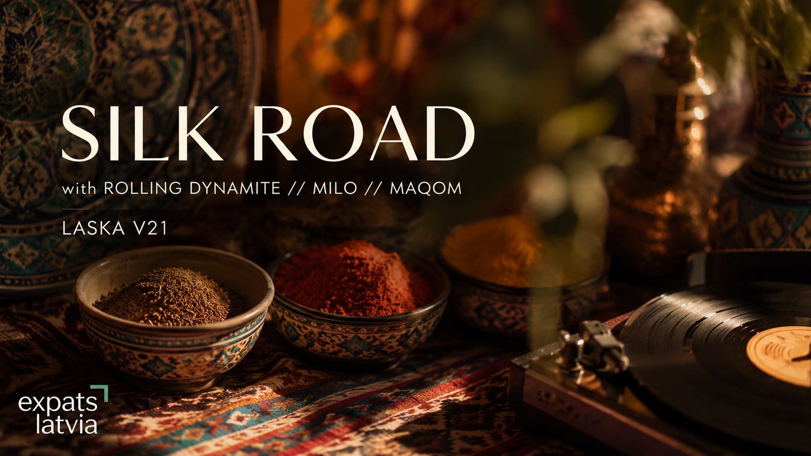 Silk Road cultural market and live music event at Laska V21 in Riga