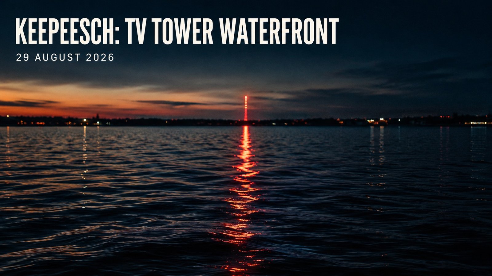 Dark river at sunset with a red light reflected on the water for Keepeesch: TV Tower Waterfront.