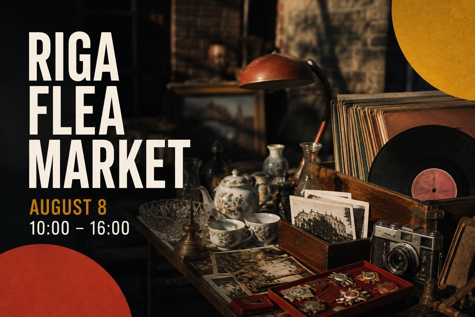Vintage objects and antiques at Riga Flea Market in Spīķeri