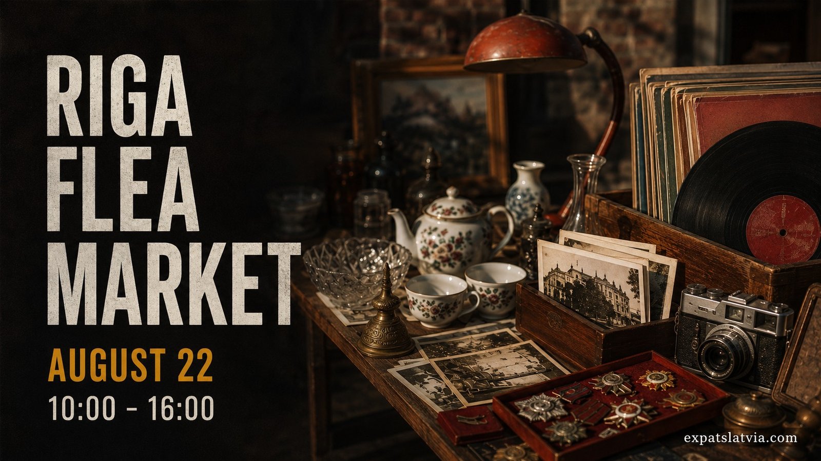 Vintage objects and antiques at Riga Flea Market in Spīķeri