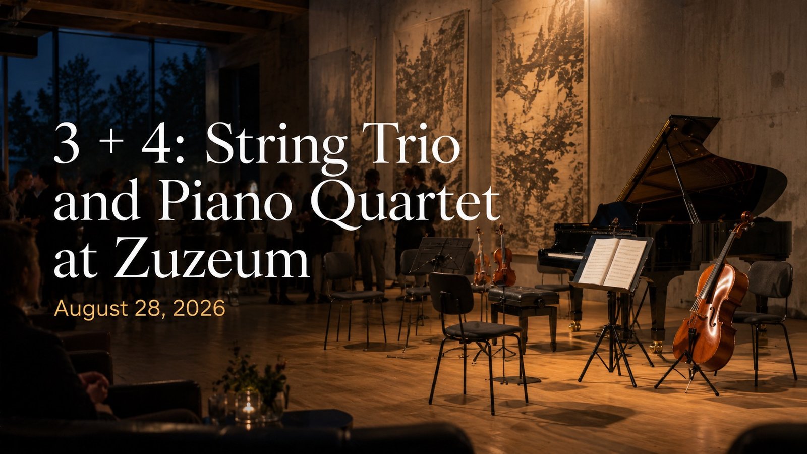 Chamber music setting with strings and piano inspired by a Zuzeum concert in Riga