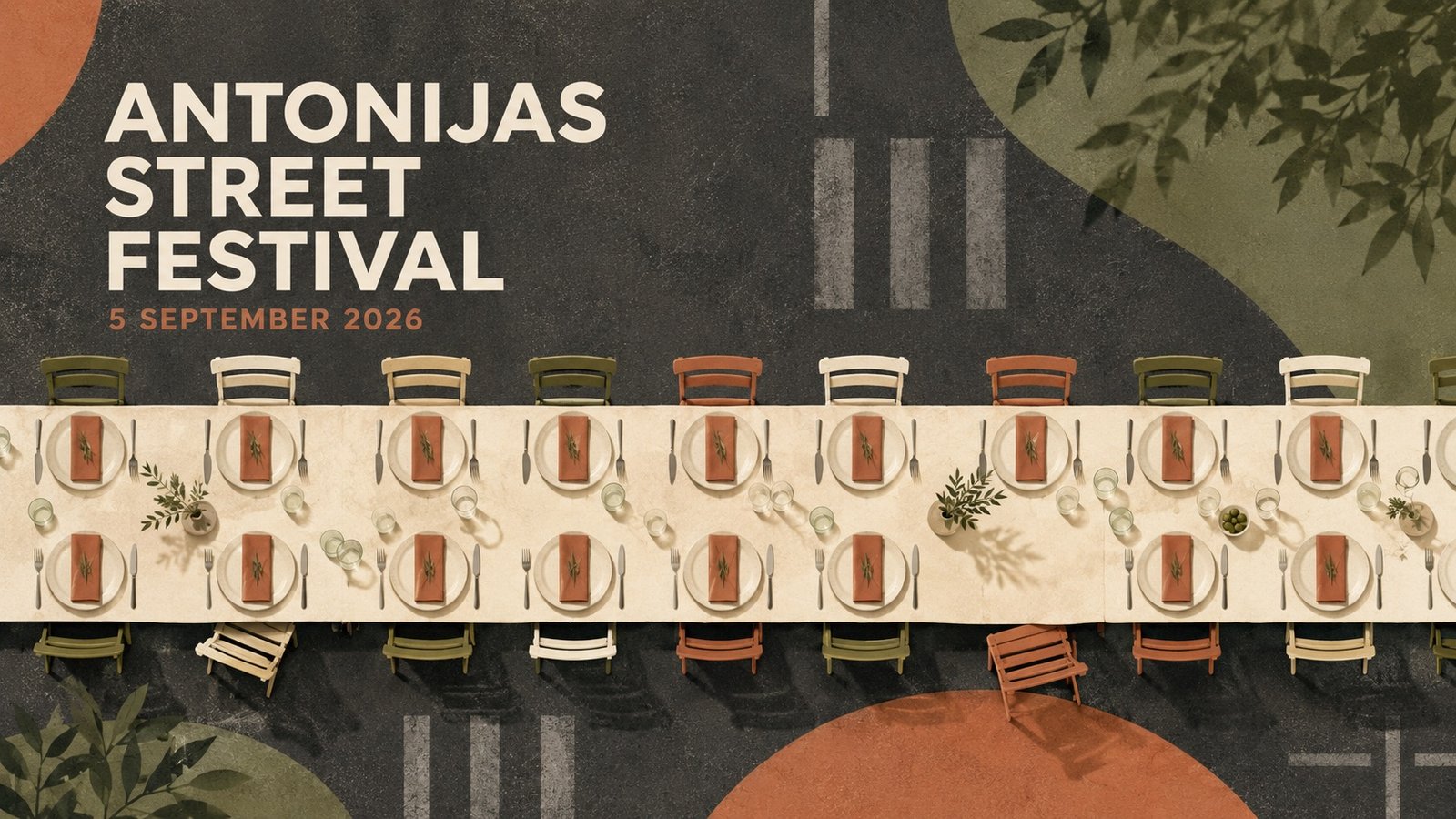 Antonijas Street Festival with a communal table in central Riga.