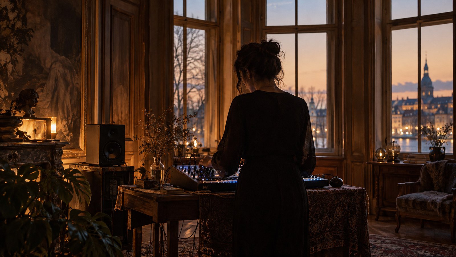 Electronic musician performing in an intimate villa setting