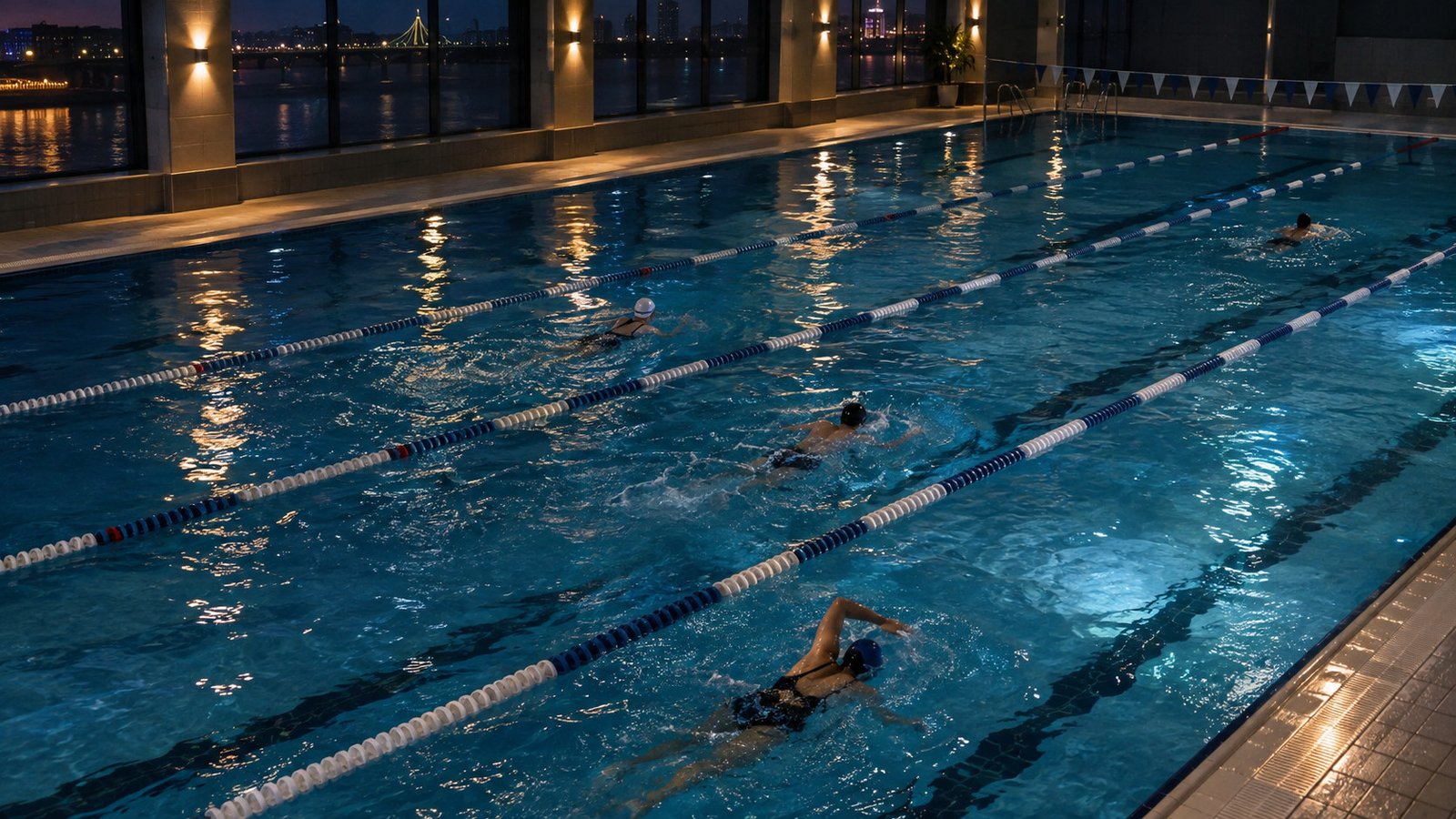Swimmers taking part in an evening pool session in Riga